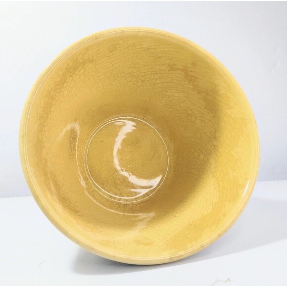 Antique Yellow Ware Stoneware 7” Mixing Bowl with Ridges & Banded Stripes USA - Picture 4 of 9